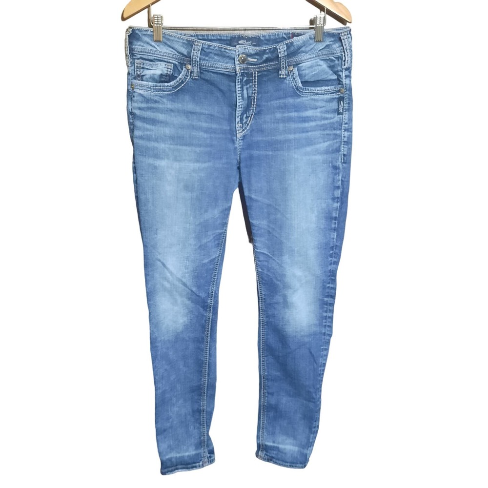 Silver Womens Elyse Super Stretch Blue Denim Mid Rise Skinny Jeans Size 32 x 31